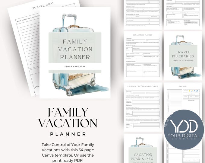 Editable Family Vacation Planner Template, Digital Travel Itinerary Organizer, Printable Holiday Planner for Trips, Vacation Schedule