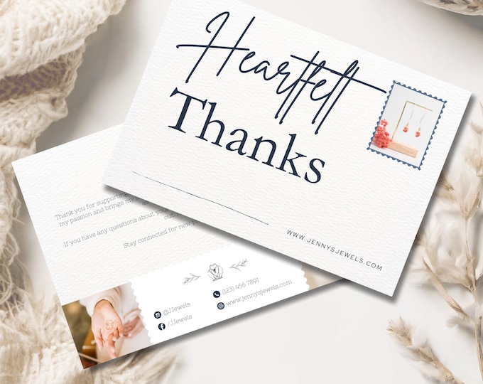 Boutique Thank You Card, Craft Fair Insert for Small Business, Printable Customer Card Made with Love Canva Template
