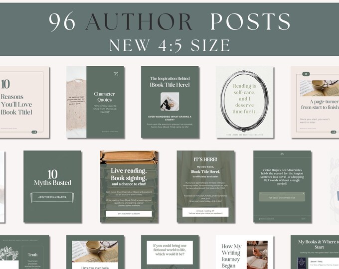 Author Social Media Template, Book Marketing Instagram Carousel, Bookstagram Canva, Content Calendar, Book Promotion, Writer Branding Kit