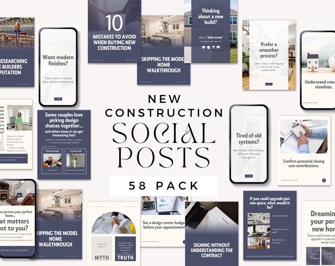New Construction Buyer Education Social Media Templates, Homebuyer Tips Canva Pack