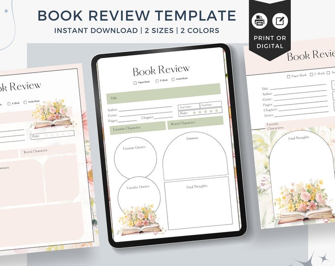 Book Review Template Goodnotes Simple Book Club Printable Book Review Tracker Reading Log ipad Reading Planner Digital Reading Journal