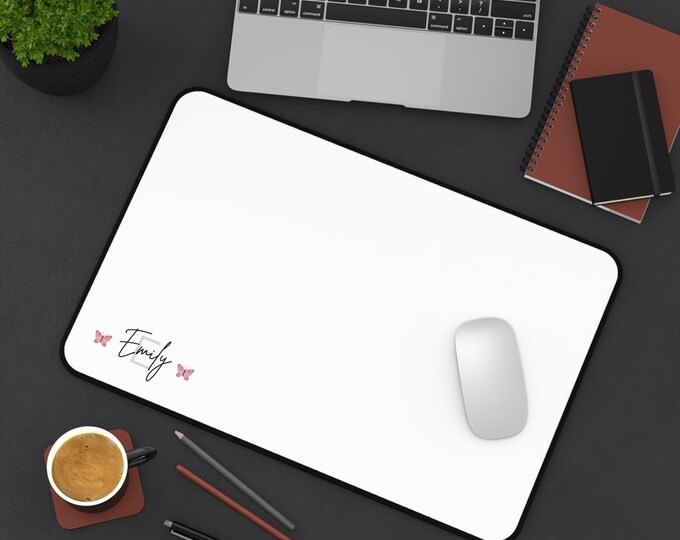 Personalized Desk Mat with Butterflies, Cute Workspace Decor, Custom Office Accessory, Gift for Students, Elegant Desk Pad