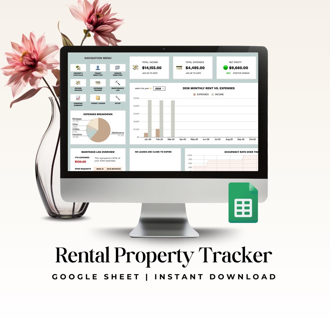 Rental Property Management Spreadsheet, Landlord Google Sheets Template ...