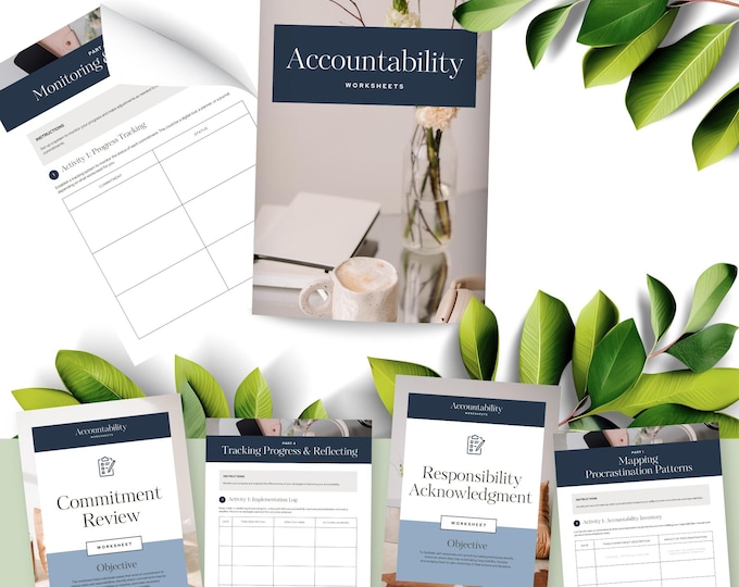 Accountability Sheet PDF, Therapy Workbook & Worksheets, Self Development Journal Template, Goal Setting Accountability Book, Self Help