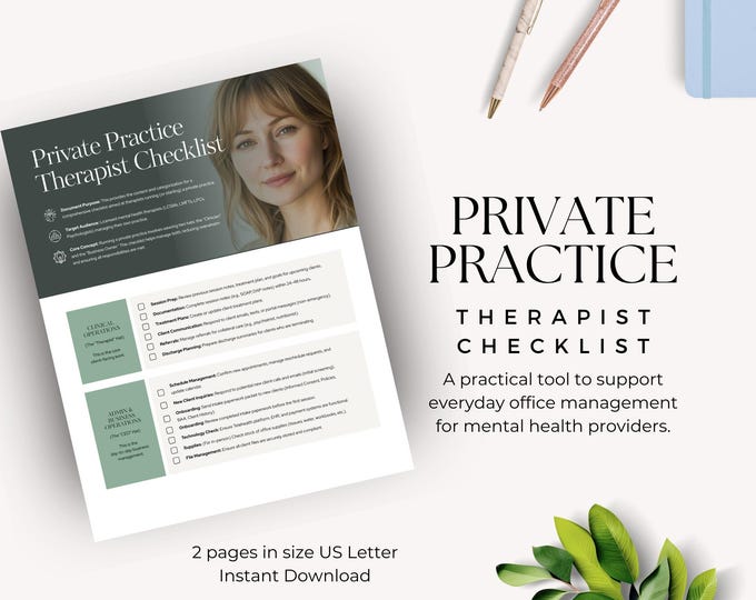 Private Practice Therapist Checklist, Counseling Tool for Case & Client Management, Business Workflow Planner for Mental Health Providers