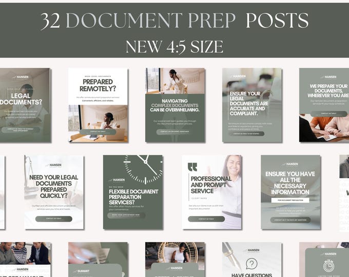 Document Preparer Social Media Kit, Legal Documentation 2025 Instagram Post Design, Small Business Canva Marketing Template Digital Promo