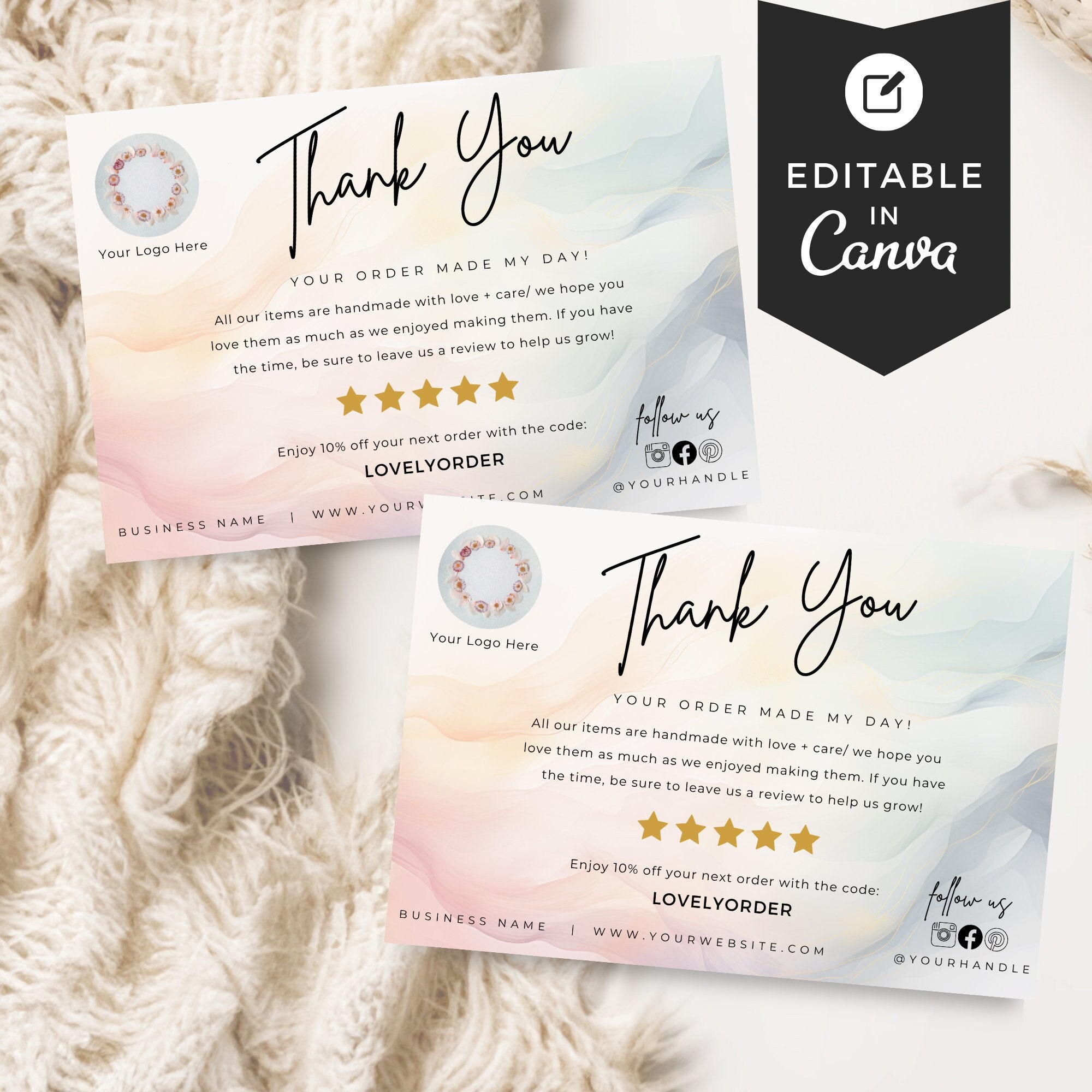 Business Thank You Card Editable, Modern Printable Thank You for Your ...