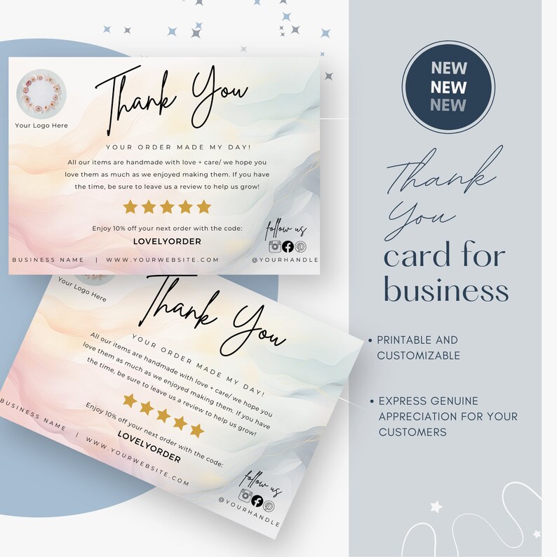Business Thank You Card Editable, Modern Printable Thank You for Your ...