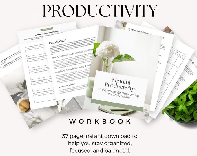 Mindful Productivity Workbook, Wellness Journal, Self Care Planner, Anxiety Worksheet, Habit Tracker, Gratitude Journal, Personal Dev