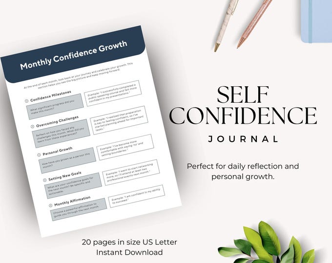Self Confidence Journal Canva Template, Daily Reflection, Printable Self Esteem Workbook, Personal Growth Planner, Goal Setting Mindset