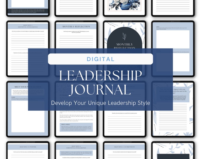 Digital Leadership Journal, Self-Improvement Planner, Personal Growth Workbook, Leadership Development Tool, Monthly Reflection, Self Care