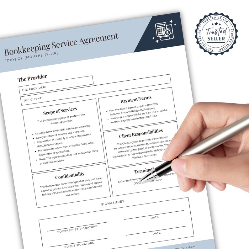 Bookkeeper Template, Bookkeeping Client Paperwork, Service Terms ...