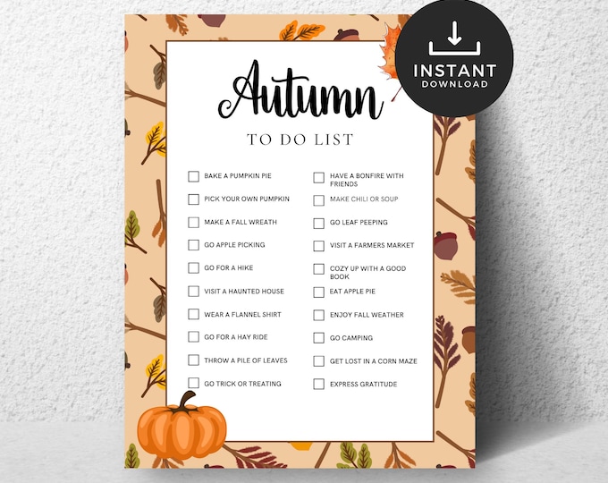 Autumn To Do List Printable | Fall Bucket List PDF | Seasonal Checklist | Autumn Organization | Printable Fall To Do List | Instant Download