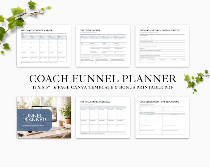 Coach Funnel Planner, Sales Funnel Template, Offer Ladder, Lead Magnet Planner, Marketing Workbook, Canva, Digital Planner PDF