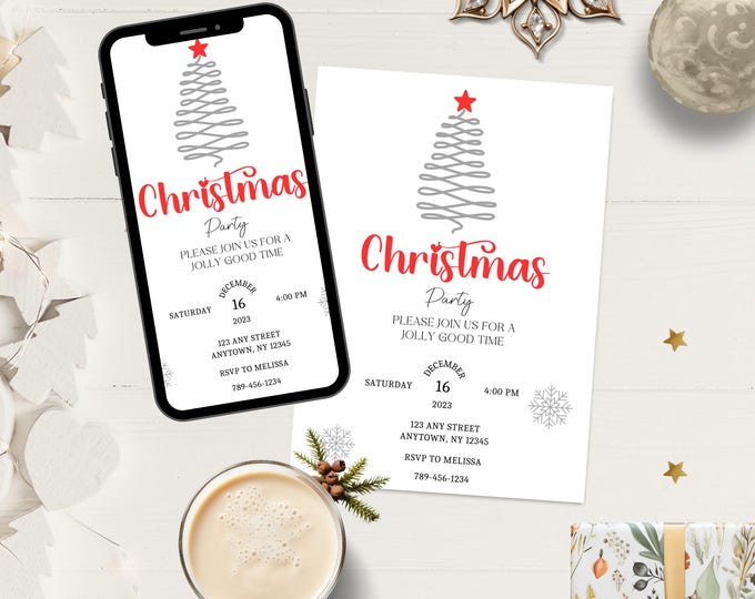 Editable Christmas Party Mobile Invitation, Holiday Party Invite Template, Corporate Event, Editable Festive Card, Elegant Holiday Design