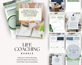 Life Coaching Worksheets Bundle, Canva Template for Life Coach, Business Coach Therapy Worksheet, Self Care, Relationship Tool