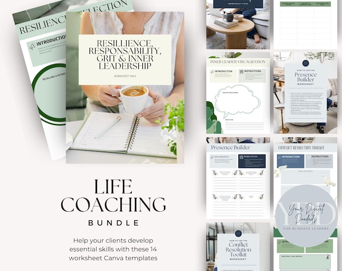 Life Coaching Worksheets Bundle, Canva Template for Life Coach, Business Coach Therapy Worksheet, Self Care, Relationship Tool