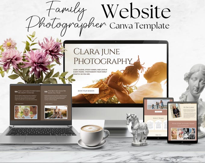 Family Photographer Canva Website Template, Photography Booking Site, Newborn Portrait, Editable Photo Portfolio, Small Business