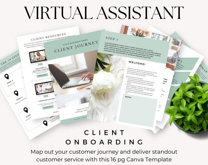 Virtual Assistant Client Onboarding, Small Business Template, VA Marketing Plan, Product Roadmap, Customer Journey Printable, Canva Template