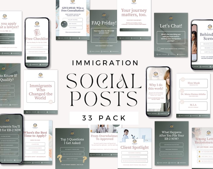 Immigration Lawyer Marketing Social Media Kit, Canva Template for Immigration Law, Legal Templates, Attorney & Visa Consultant, US Visa Info