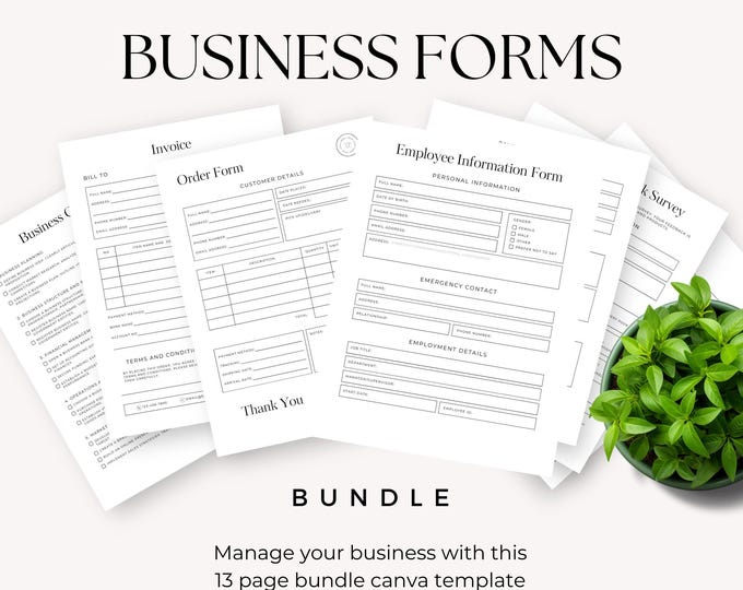 Small Business Form Bundle, Order Form Template, Invoice Template, Editable Receipt, Price List Printable, Business Plan, Printable Form