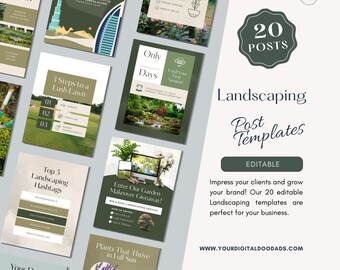 Plantilla de Canva para publicaciones de Instagram sobre paisajismo y cuidado del césped, kit de redes sociales para negocios de jardinería y jardinería, marketing digital.
