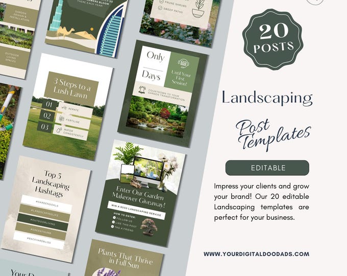 Landscaping and Lawn Care Instagram Posts Canva Template, Social Media Kit for Lawn Mowing, Outdoor Business, Gardening Digital Marketing