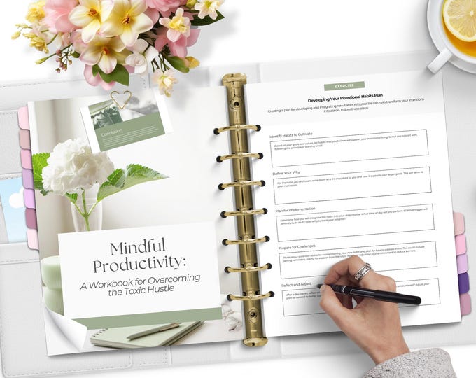 Mindful Productivity Workbook, Wellness Journal, Self Care Planner, Anxiety Worksheet, Habit Tracker, Gratitude Journal, Personal Dev