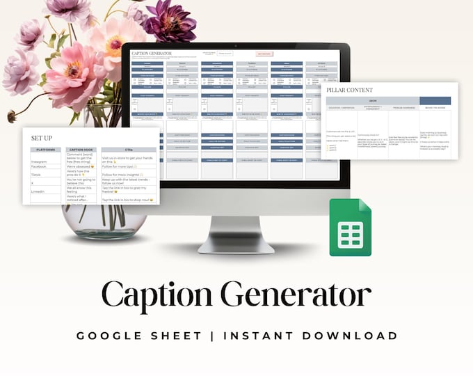 Social Media Caption Generator for Life Coaches, Instagram Content Planner, Google Sheet Post Creator & Scheduler, Content Calendar