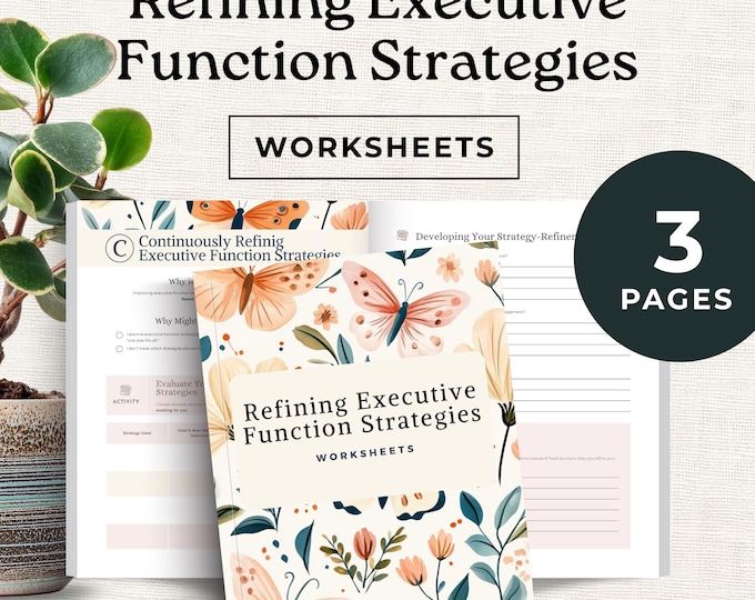 Executive Function Strategy Tracker, ADHD Coaching Worksheet, Self-Monitoring & Reflection Activity for Client Sessions