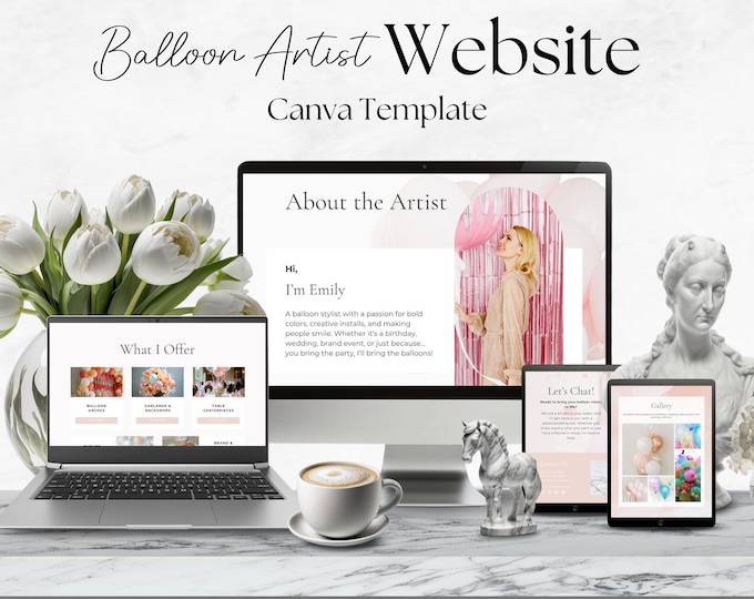 Balloon Artist Website Template, Balloon Business Sales Page, Canva Website Template for Balloon Decor, Landing Page, Party Planner