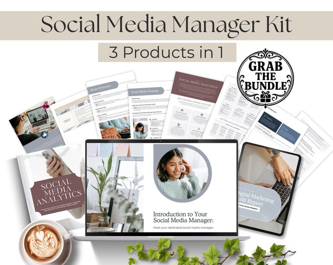 Social Media Manager Kit Bundle, VA Template, Business Starter Kit, Client Onboarding, Digital Marketing, Content Planner & Audit Template