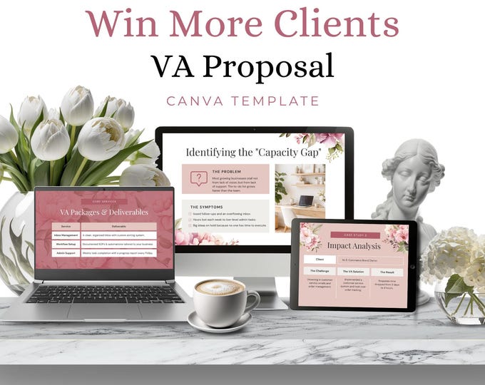 VA Client Proposal Template Canva, Virtual Assistant Pitch Deck, Feminine Business Presentation