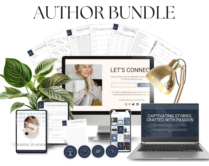 Author Bundle Canva Website & Social Media Template, Novel Writing Planner, Author Marketing Kit, Self-Publishing Resource for Writer