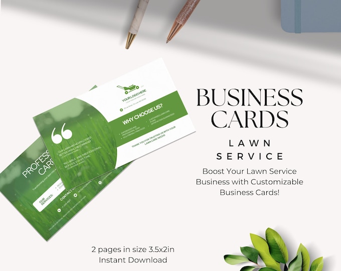 Lawn Service Business Card Template, Editable Canva Template, Landscaping Business Card, Customizable Lawn Care Card, DIY Small Biz Card