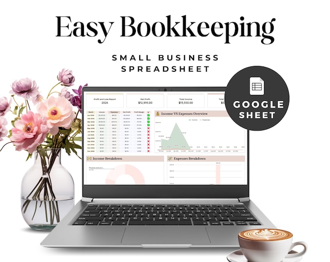Easy Bookkeeping Google Sheet, Small Business Income & Expense Tracker, Profit and Loss Report, Digital Download Template