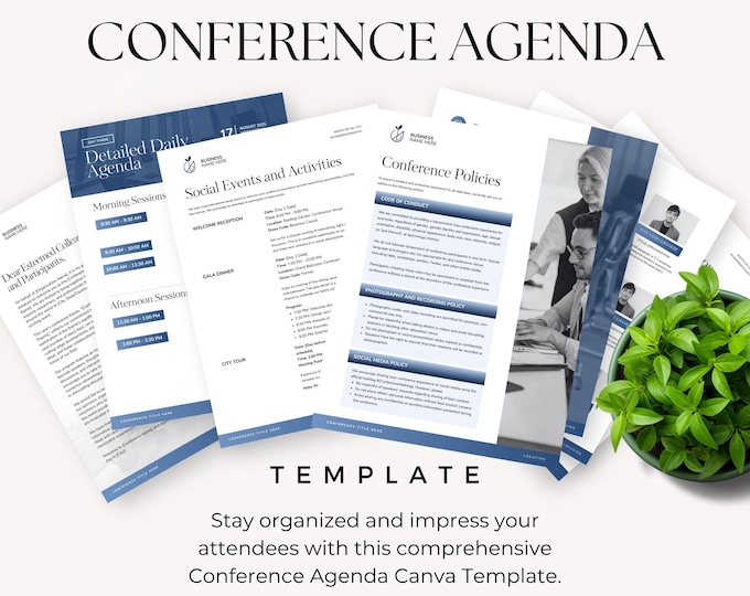Conference Agenda Canva Template, Printable Brochure, Meeting Agenda, Business Conference Program, Event Planner Conference Flyer