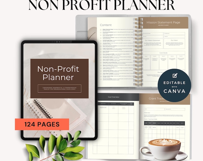 Non Profit Planner Canva Template, Nonprofit Organization Planner, Charity Event Planner, Fundraising Planner, Editable Grant Template