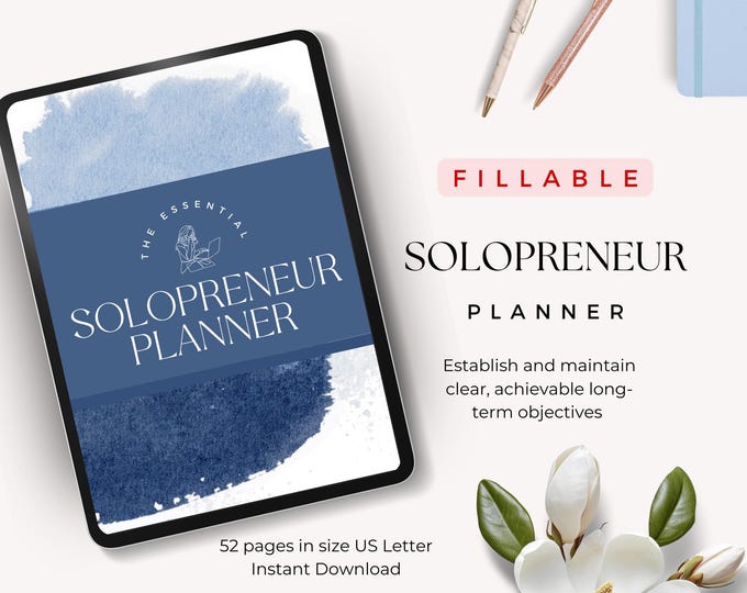 Fillable Solopreneur Business Planner, Canva Template, Small Business Organizer, Entrepreneur Planner, Startup Planner, Goal Setting Plan