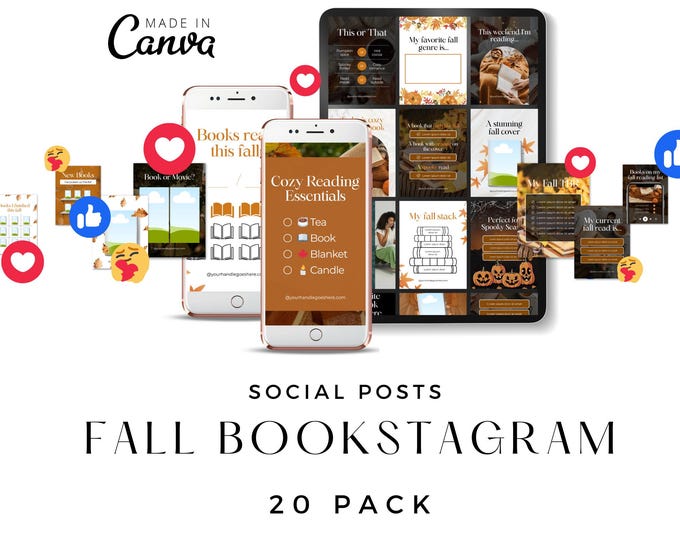 Fall Bookstagram Canva Template, Autumn Theme Bookstagram Post, Bookish Aesthetic, Author Marketing, Social Media Kit