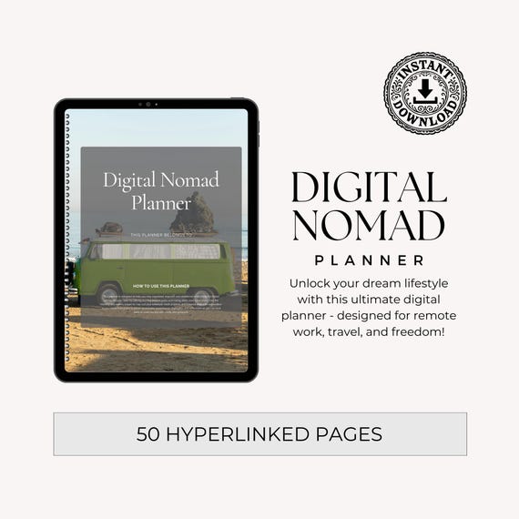 Digital Nomad Planner, Work Anywhere, Travel Planner, Remote Work Organizer, Minimalist Wellness, Adventure, Canva Digital Notebook