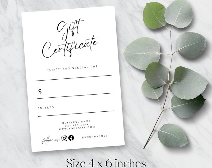 Gift Certificate Template Editable Gift Card Business Thank You Gift Voucher Small Business Instant Download Minimalist Certificate Template