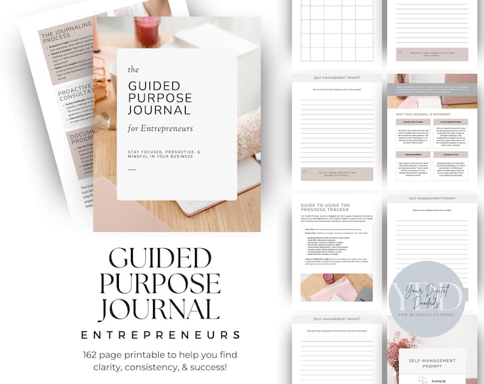 Guided Purpose Journal for Entrepreneur, Printable Productivity Mindfulness Planner, Self-Care Success Journal for Small Business Growth