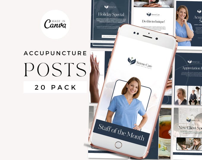 Acupuncture Social Media Posts, Canva Instagram Templates for Acupuncturists, Wellness Clinic Content, Patient Education Graphics