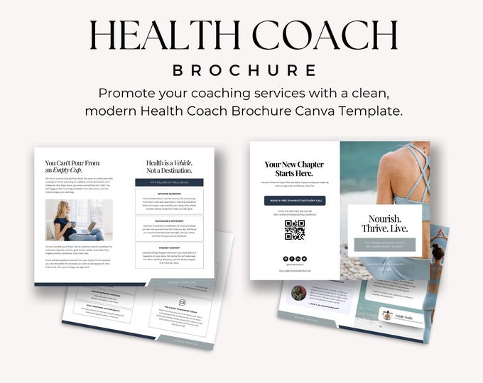 Health Coach Marketing Brochure Canva Template, Client Attraction Flyer for Wellness Coaches, 4 page Lead Magnet