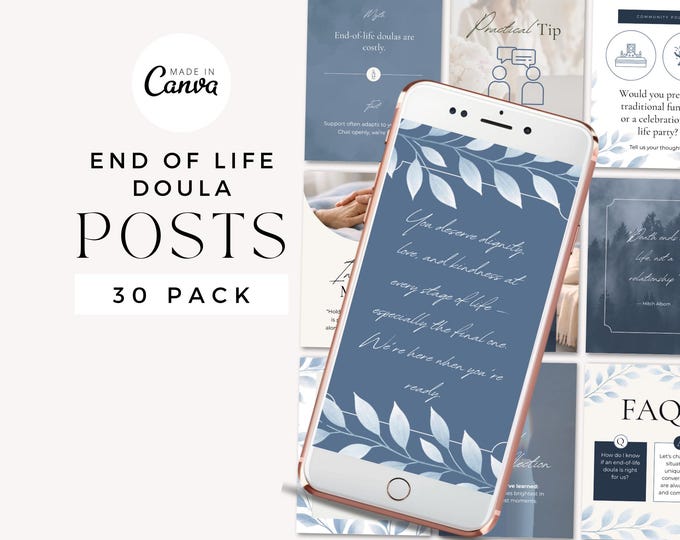 End-of-Life Doula Social Media Kit, Death Doula Canva Templates, Grief Support Posts, Hospice Companion, Bereavement Education