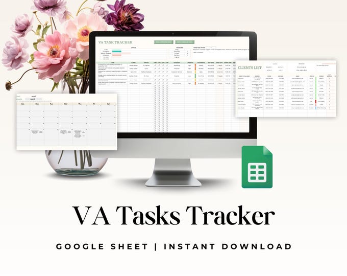 Small Business Task Tracker Google Sheets | VA Client Management Template, Freelance Organizer, Invoice & Project Planner