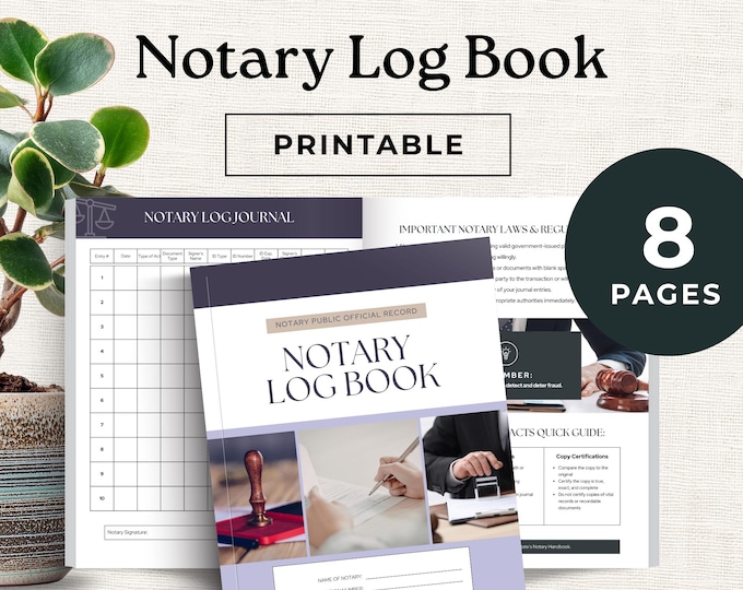 Notary Log Book Printable, Signing Agent Record Book, Mobile Notary Business Forms, Professional Record Journal, Loan Signing Agent PDF