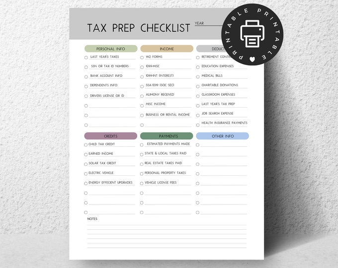 Tax Prep Checklist Financial Preparation Printable to Stay Organized Personal Finance Tax Planner Tax Organizer Download Money Manage