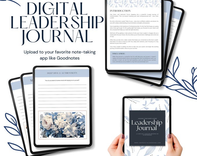 Digital Leadership Journal, Self-Improvement Planner, Personal Growth Workbook, Leadership Development Tool, Monthly Reflection, Self Care